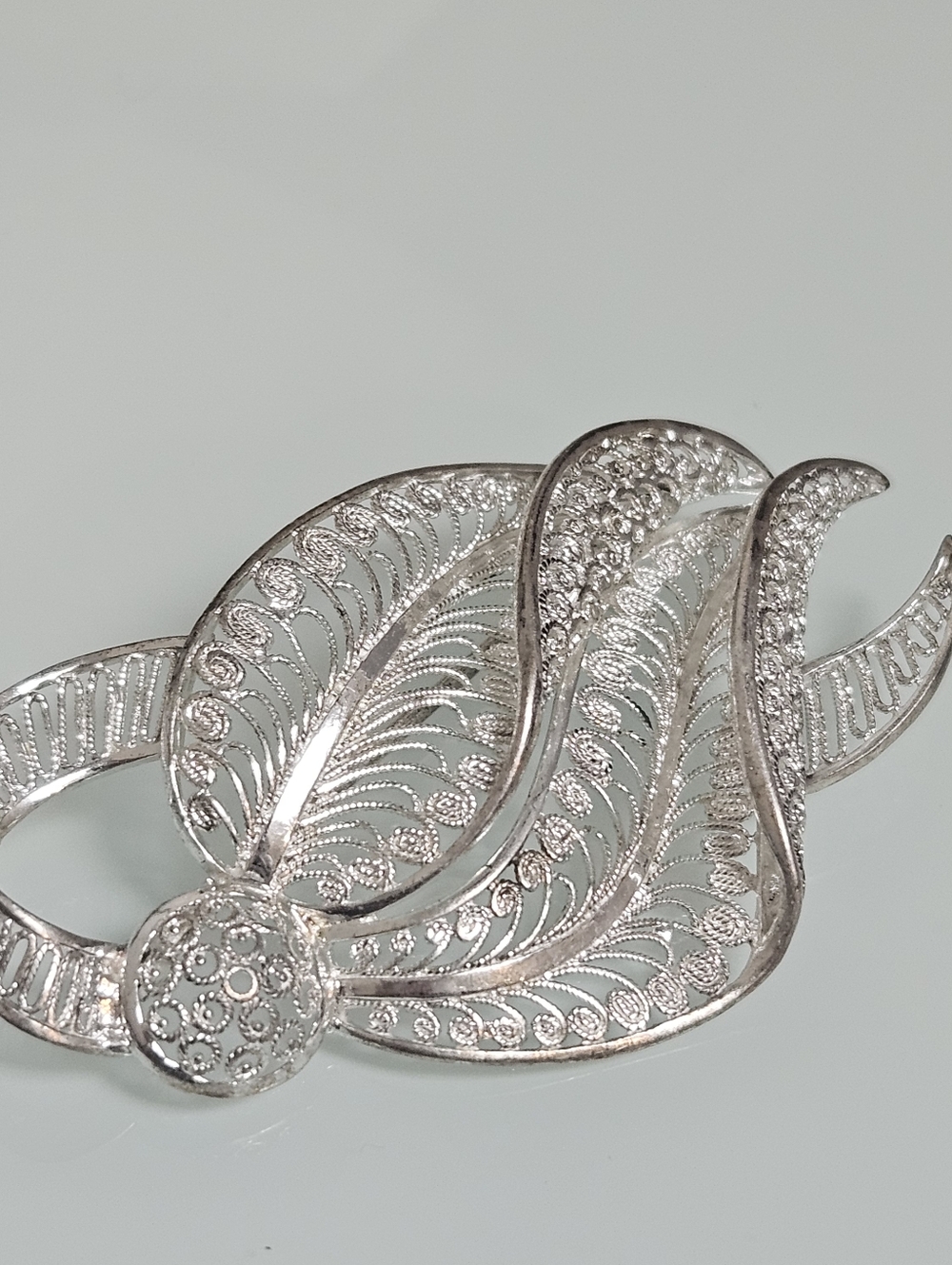 Sterling Silver Germany Filigree Fern Leaf Leaves Brooch Pin Vintage